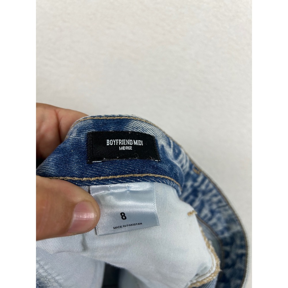 Y2K Grunge Express Women 8 Blue Boyfriend Midi Mid Rise Distressed Denim Shorts - Picture 4 of 11